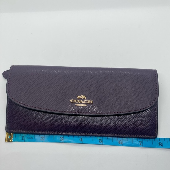 Coach Soft Wallet In Crossgrain Leather Dark Purple w Gold Hardware #F54008 - Picture 15 of 16